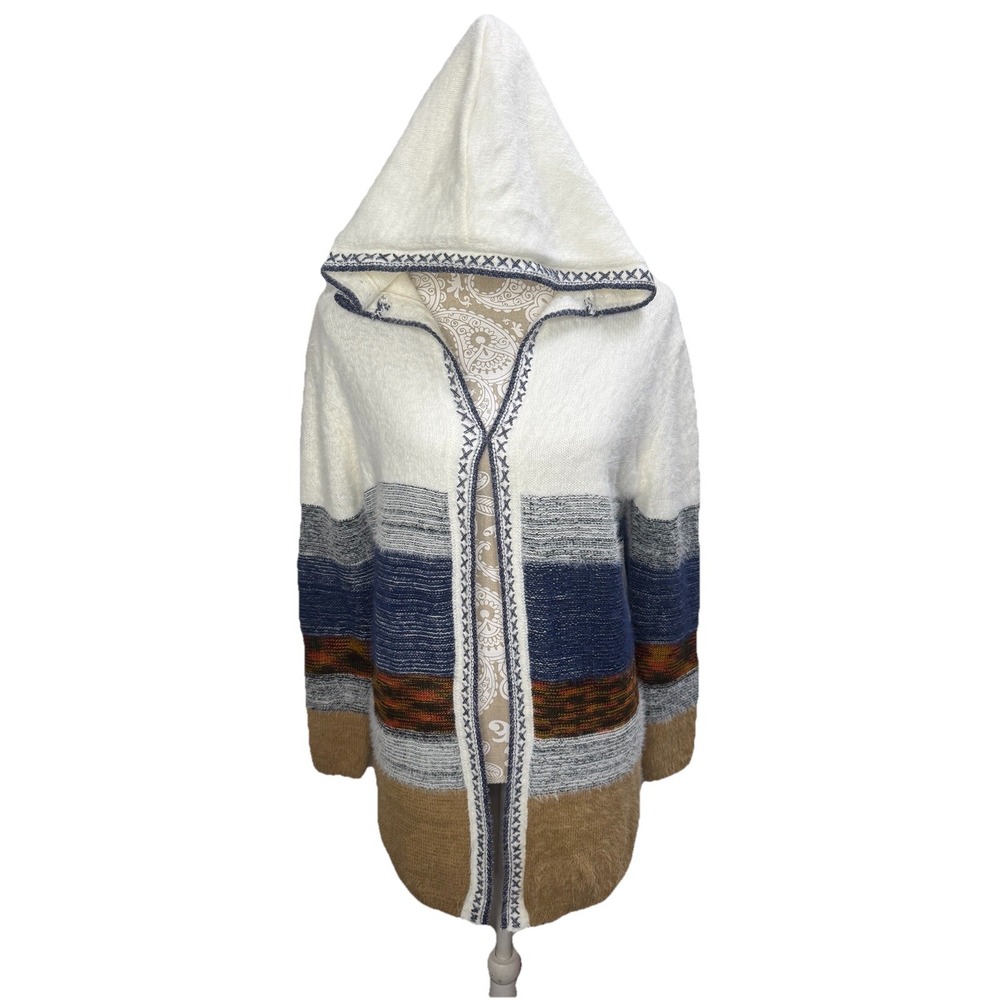 Fate Cardigan Sweater Women Small Hooded Open Front Fuzzy Cozy‎ Lagenlook Boho